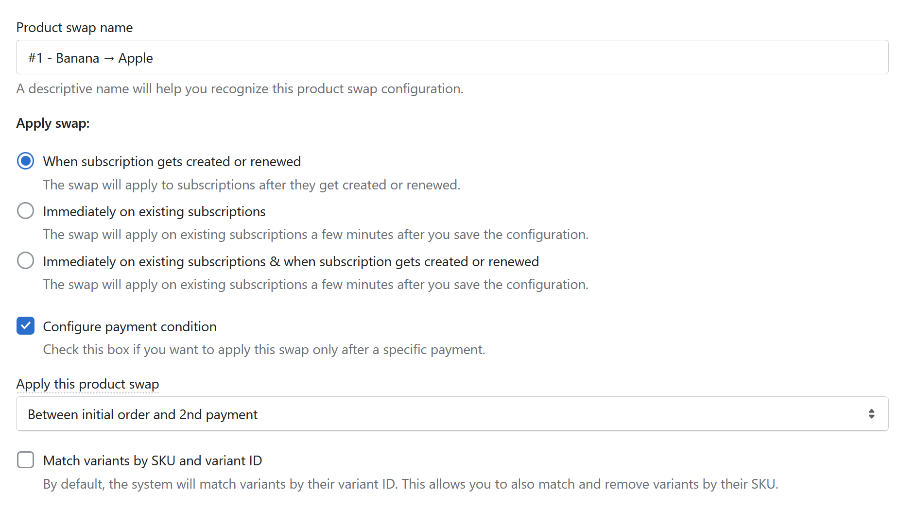 Product swap naming format