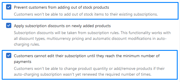 Customer portal product editing settings