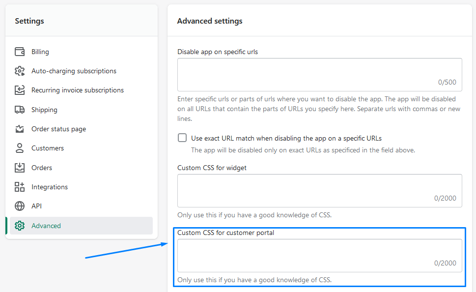 Custom CSS for customer portal