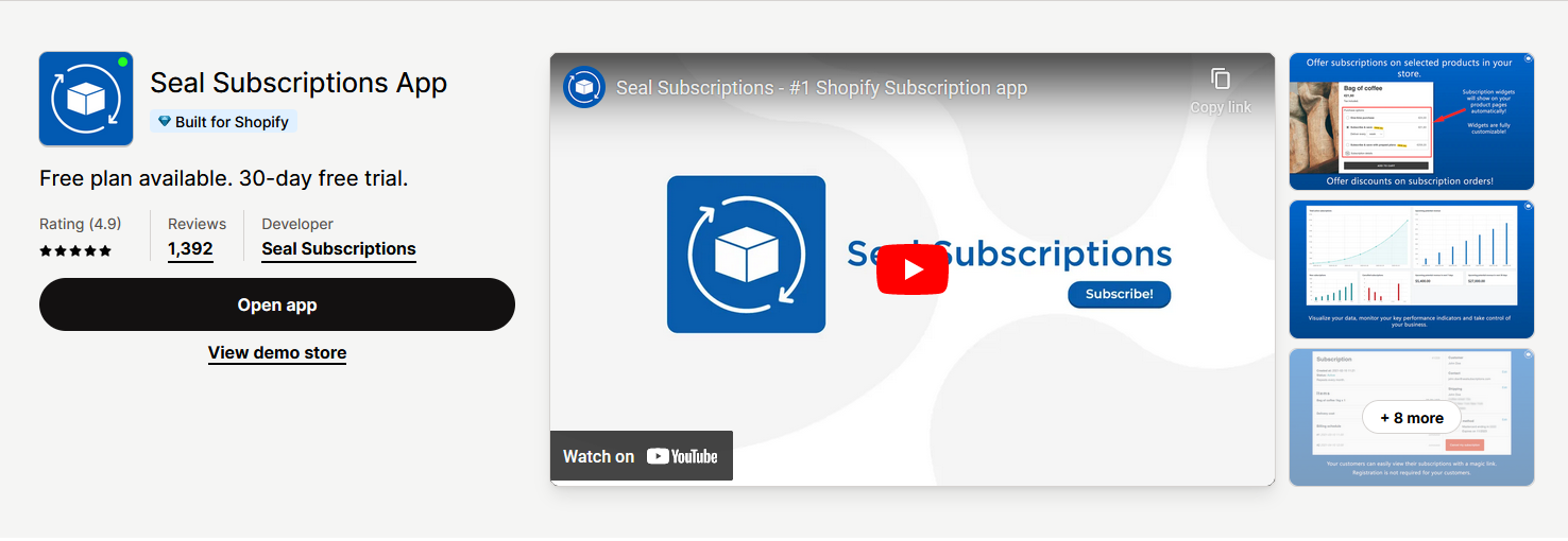 Seal Subscription app in Shopify store