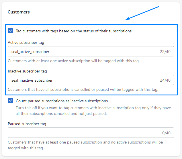 Customer tags settings