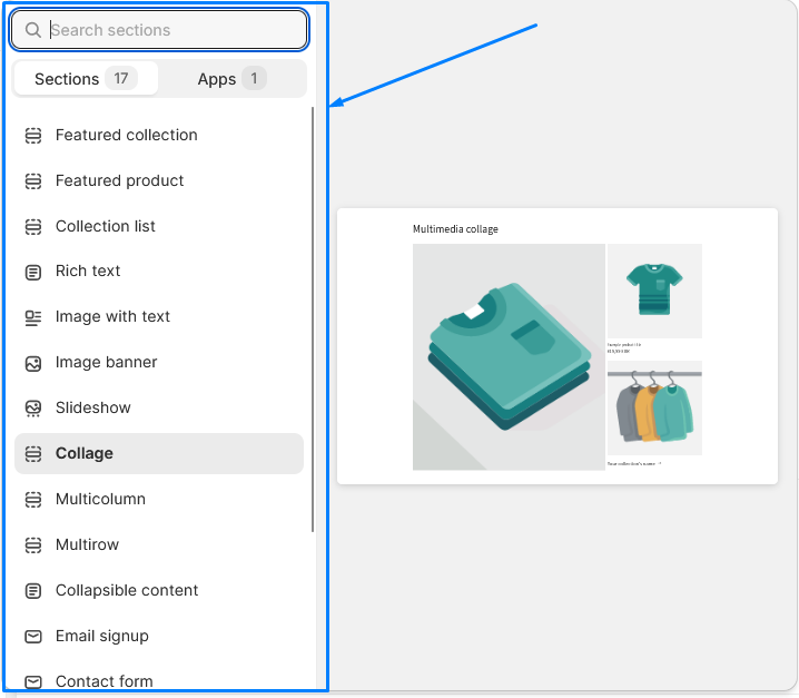 Selecting a template section