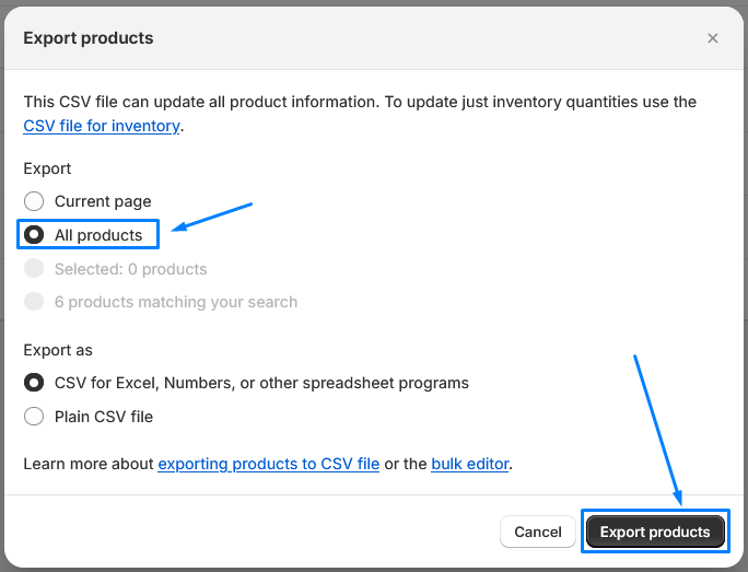 Final step to exporting products