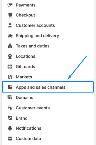 Apps and sales channels in settings