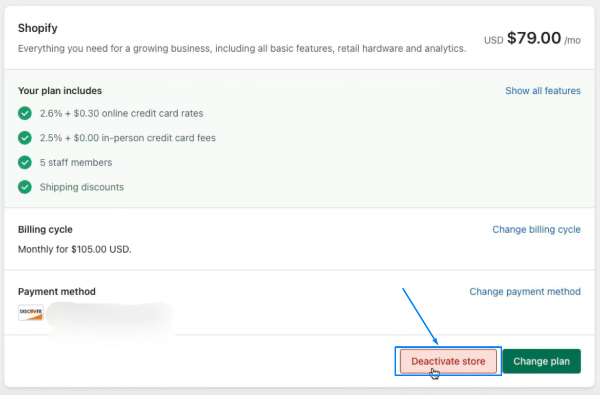 Deactivating store in Shopify